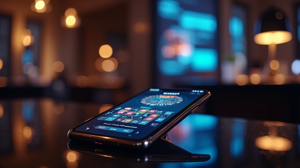 iPhone με οθόνη κινητής πρόσβασης σε καζίνο με σκοτεινό φωτισμό